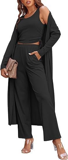 Featured image for 'Women's 3-Piece Knit Set Long Cardigan, Drawstring Pants & Vest for Effortless Elegance'