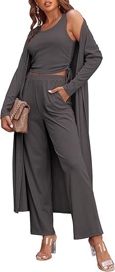 Featured image for 'Women's 3-Piece Knit Set Long Cardigan, Drawstring Pants & Vest for Effortless Elegance'