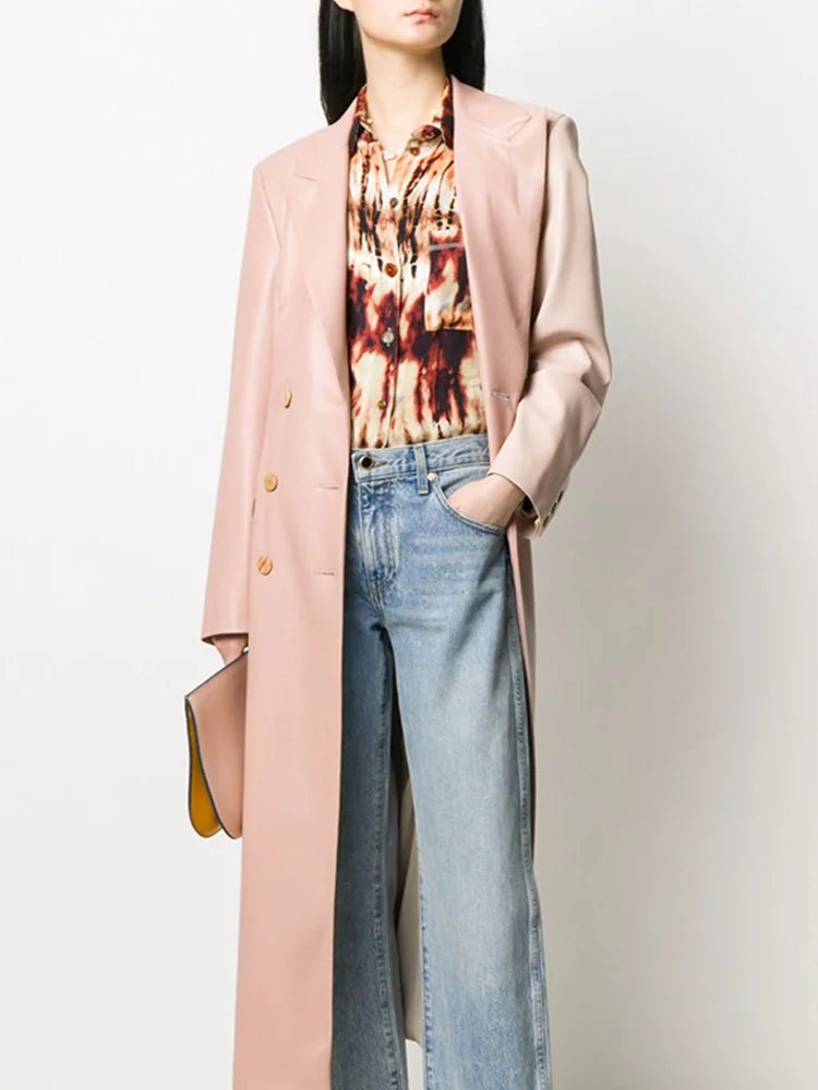 Featured image for 'Women's High-End PU Leather Trench Coat Slim Fit Windbreaker with Lace-Up Waist'