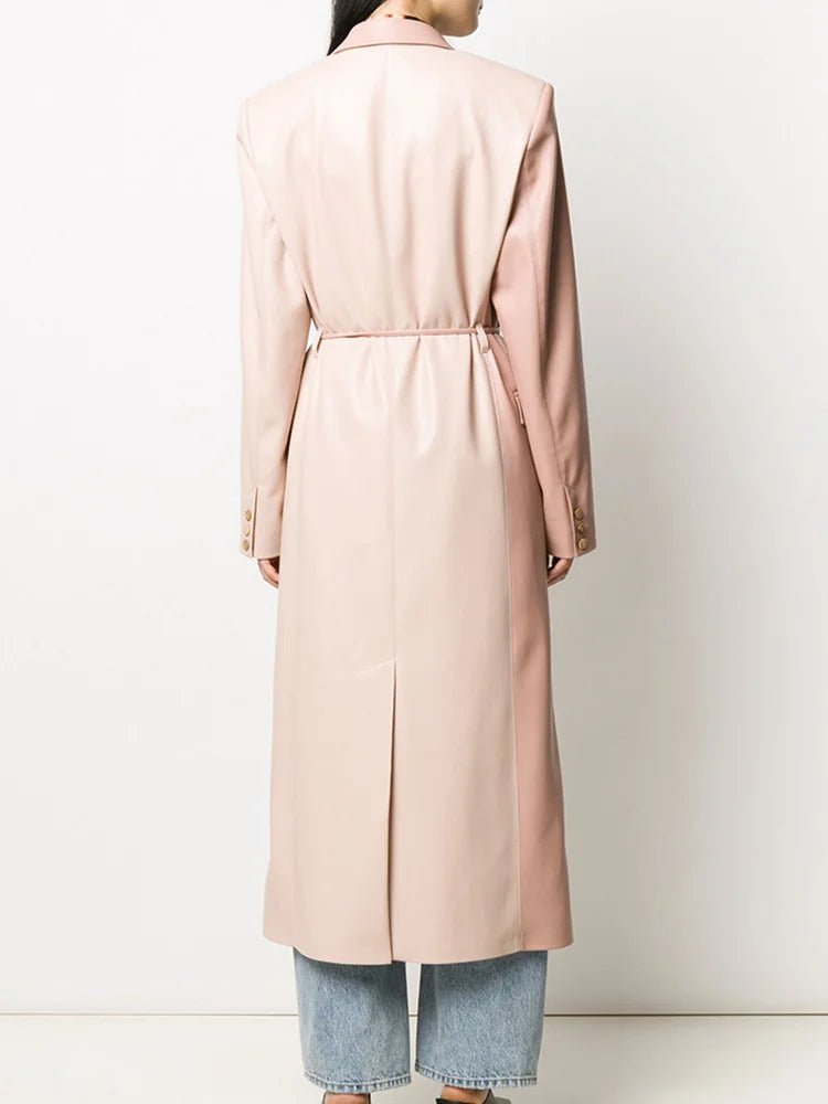 Featured image for 'Women's High-End PU Leather Trench Coat Slim Fit Windbreaker with Lace-Up Waist'