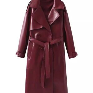 Women's Faux Leather Jacket Chic Casual Style with Buckle Closure & Lace-Up Detail