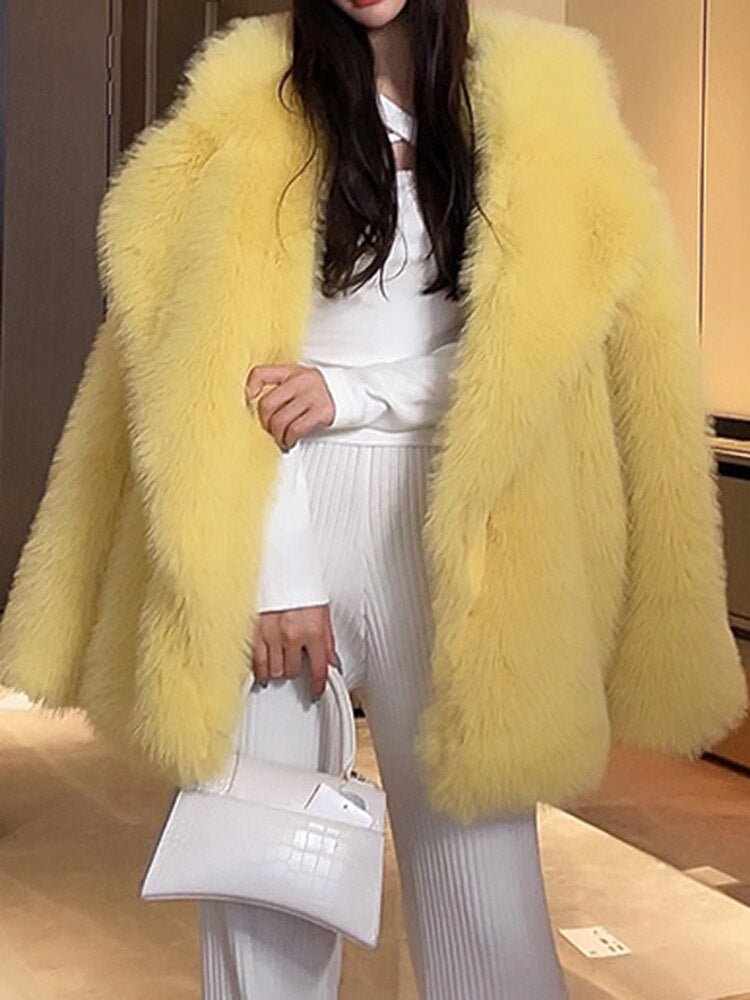 Featured image for 'Women's Faux Fur Coat  Mid-Length Loose-Fit Winter Jacket with Lapel Collar'