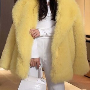 Women's Faux Fur Coat  Mid-Length Loose-Fit Winter Jacket with Lapel Collar