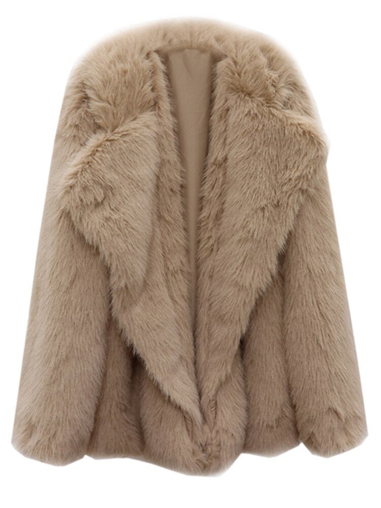 Featured image for 'Women's Faux Fur Coat  Mid-Length Loose-Fit Winter Jacket with Lapel Collar'