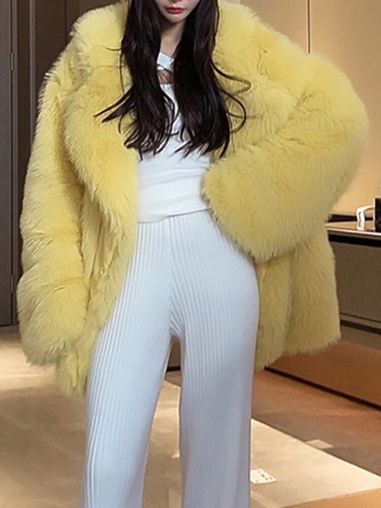 Featured image for 'Women's Faux Fur Coat  Mid-Length Loose-Fit Winter Jacket with Lapel Collar'