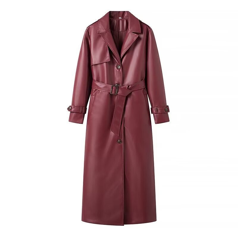 Featured image for 'Women's Plus Size Long Leather Trench Coat  Elegant and Casual PU Windbreaker Jacket'