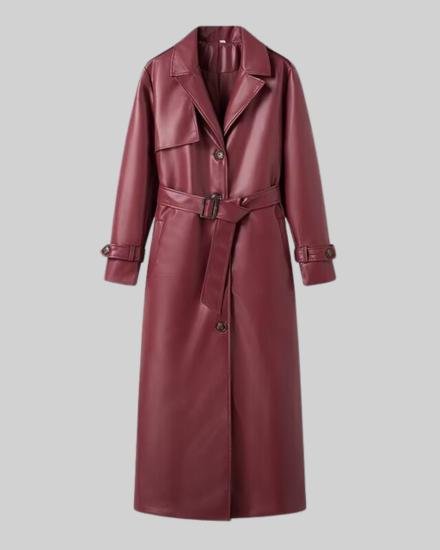 Featured image for 'Women's Plus Size Long Leather Trench Coat  Elegant and Casual PU Windbreaker Jacket'