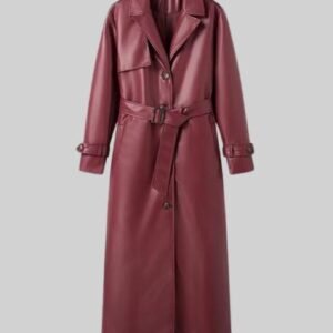 Women's Plus Size Long Leather Trench Coat  Elegant and Casual PU Windbreaker Jacket