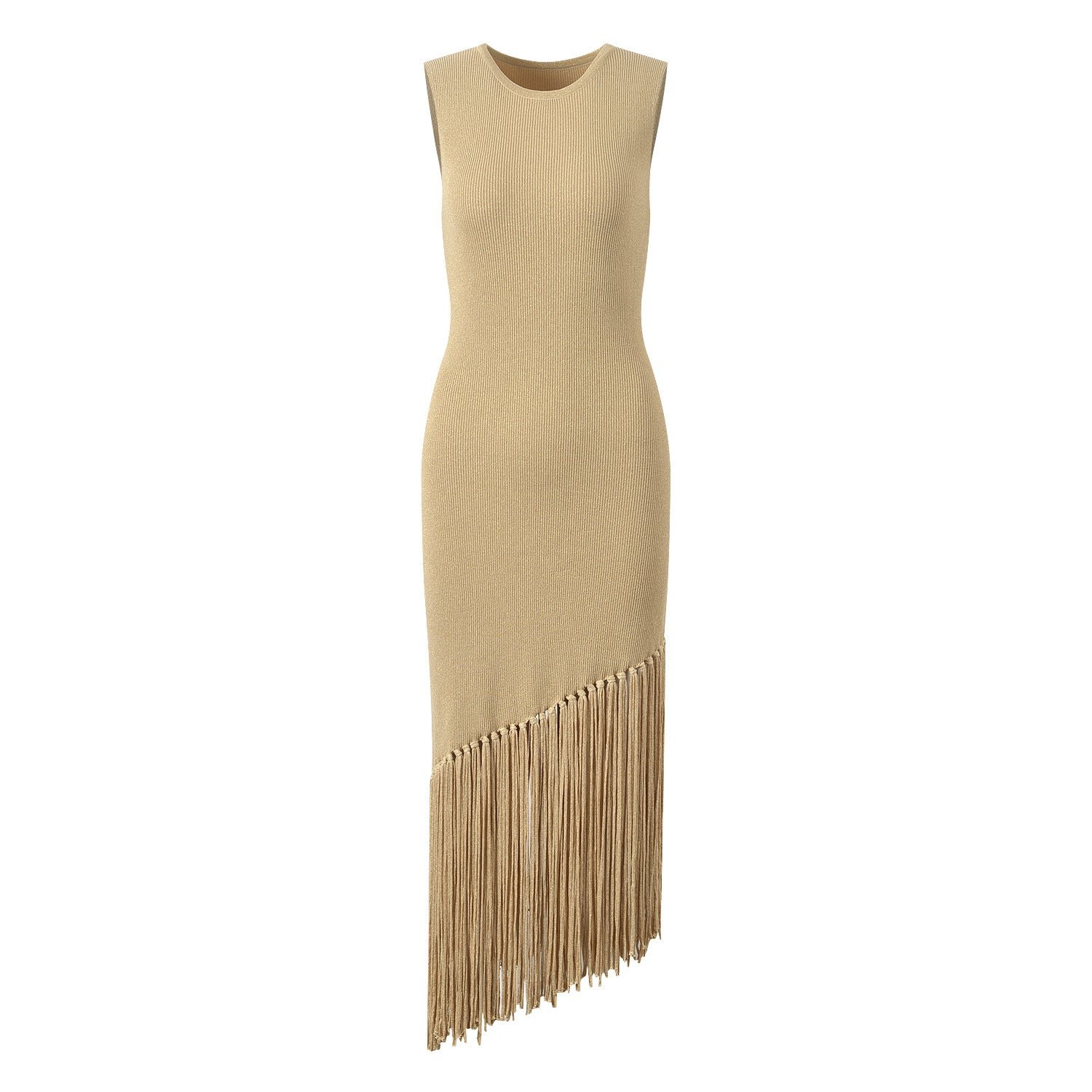 Featured image for 'Women's Sleeveless Knitted Maxi Dress Elegant Tassel-Edge Wrap Dress in Ice Silk'