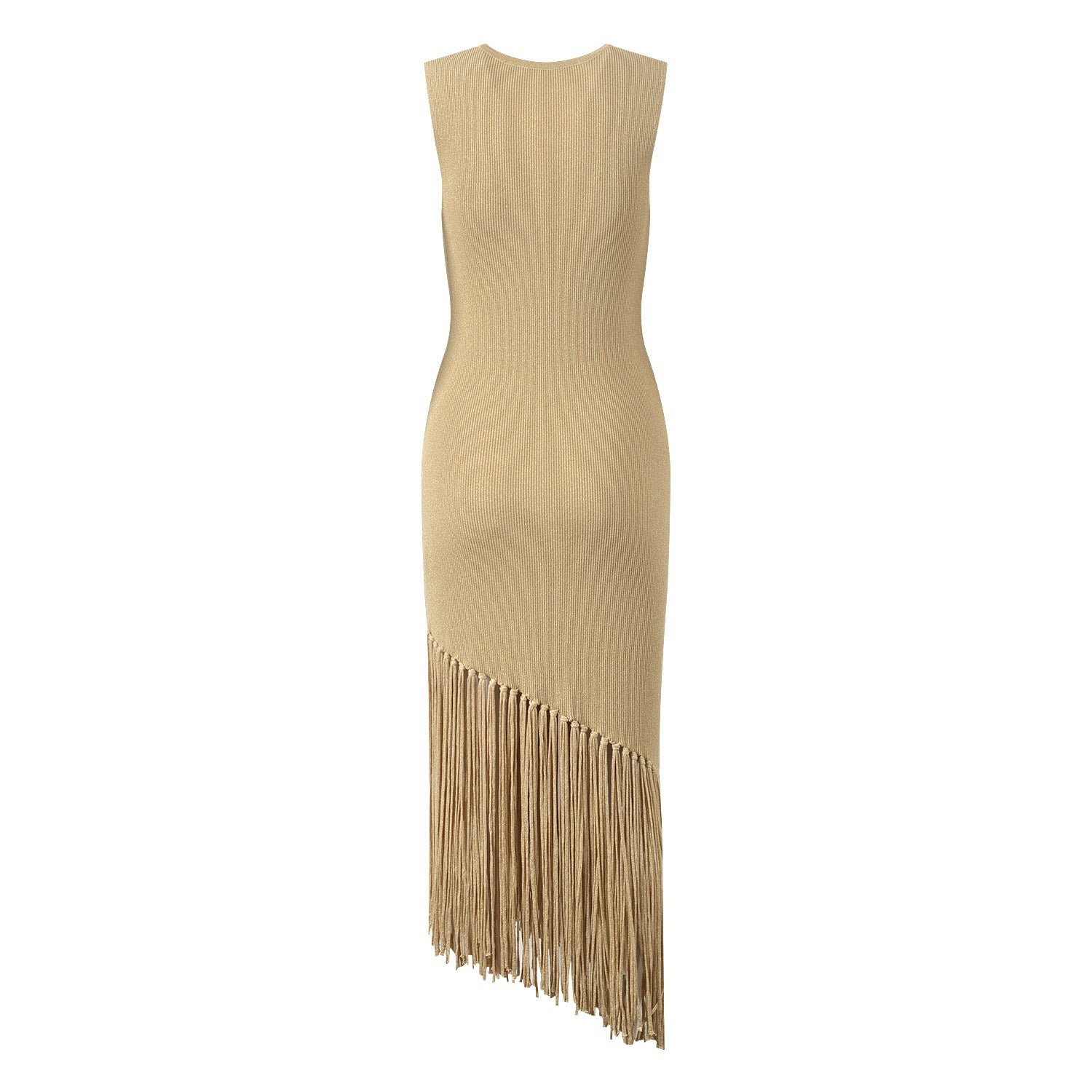 Featured image for 'Women's Sleeveless Knitted Maxi Dress Elegant Tassel-Edge Wrap Dress in Ice Silk'