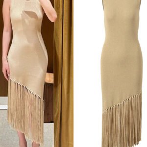 Women's Sleeveless Knitted Maxi Dress Elegant Tassel-Edge Wrap Dress in Ice Silk