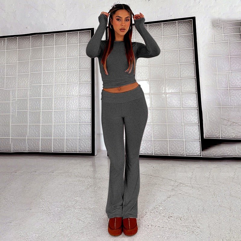 Featured image for 'Women's Solid Color Flare Pants Set  Stylish Low-Waist Slimming Outfit for a Trendy Look'