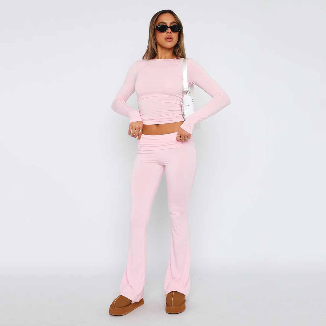Featured image for 'Women's Solid Color Flare Pants Set  Stylish Low-Waist Slimming Outfit for a Trendy Look'