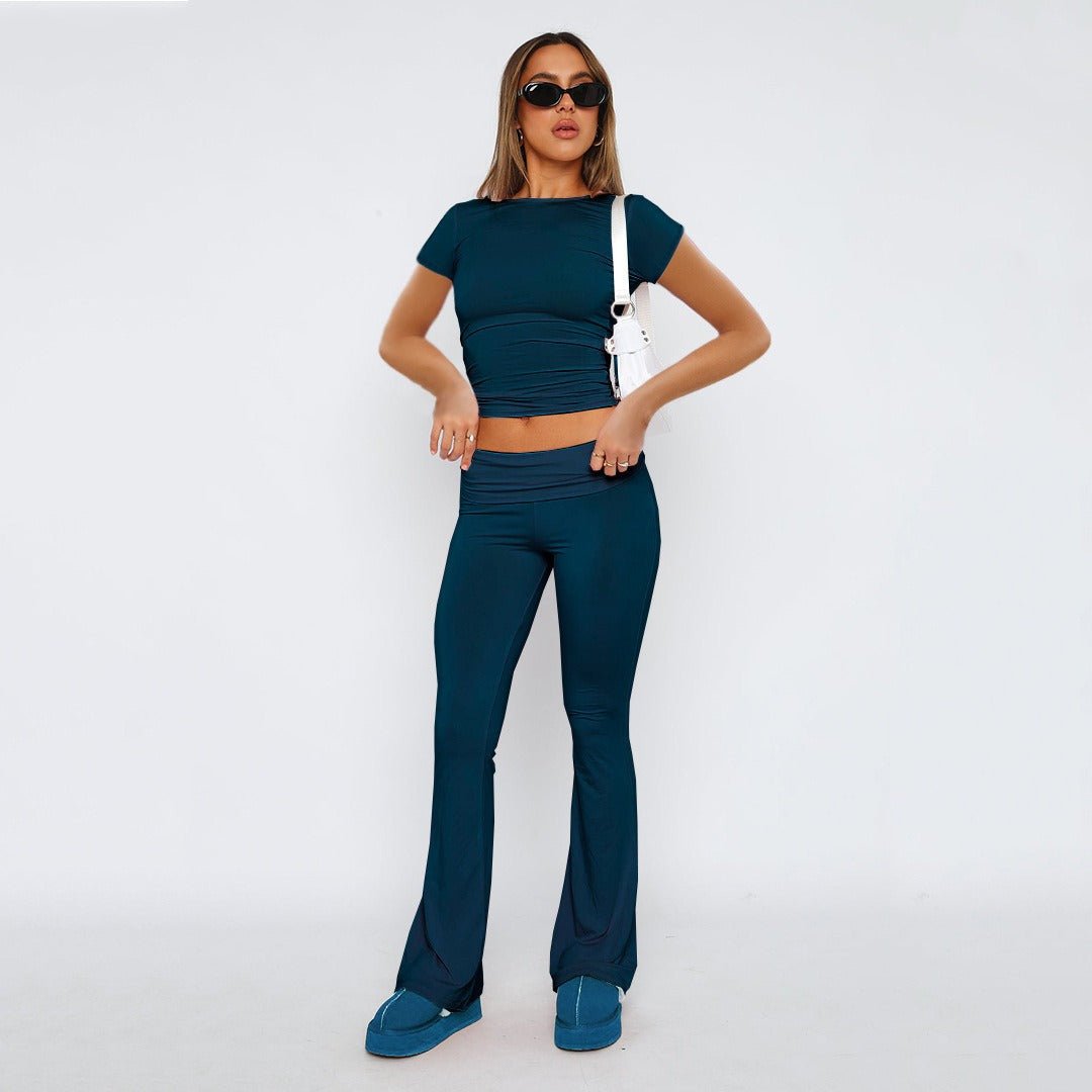 Featured image for 'Women's Solid Color Flare Pants Set  Stylish Low-Waist Slimming Outfit for a Trendy Look'