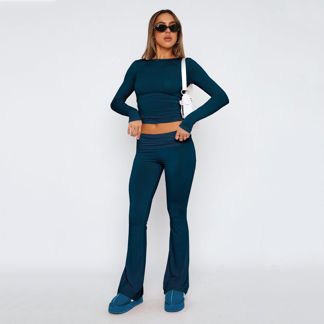 Featured image for 'Women's Solid Color Flare Pants Set  Stylish Low-Waist Slimming Outfit for a Trendy Look'