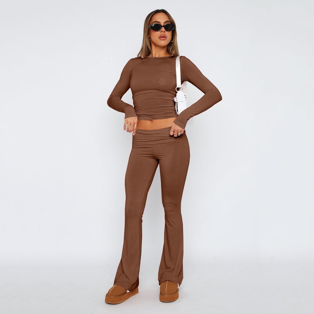 Featured image for 'Women's Solid Color Flare Pants Set  Stylish Low-Waist Slimming Outfit for a Trendy Look'