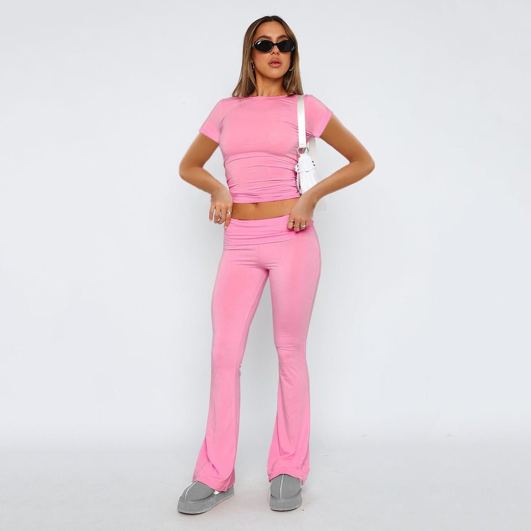 Featured image for 'Women's Solid Color Flare Pants Set  Stylish Low-Waist Slimming Outfit for a Trendy Look'