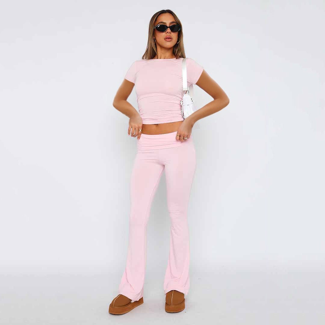 Featured image for 'Women's Solid Color Flare Pants Set  Stylish Low-Waist Slimming Outfit for a Trendy Look'
