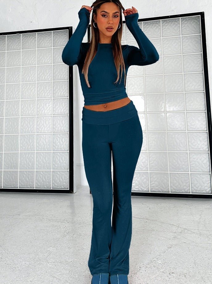 Featured image for 'Women's Solid Color Flare Pants Set  Stylish Low-Waist Slimming Outfit for a Trendy Look'