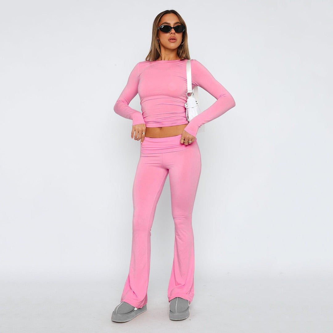Featured image for 'Women's Solid Color Flare Pants Set  Stylish Low-Waist Slimming Outfit for a Trendy Look'