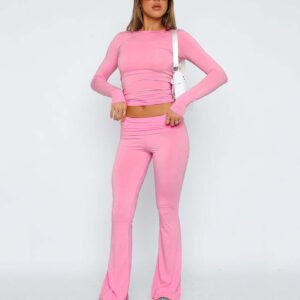 Women's Solid Color Flare Pants Set  Stylish Low-Waist Slimming Outfit for a Trendy Look