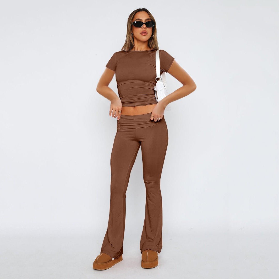 Featured image for 'Women's Solid Color Flare Pants Set  Stylish Low-Waist Slimming Outfit for a Trendy Look'