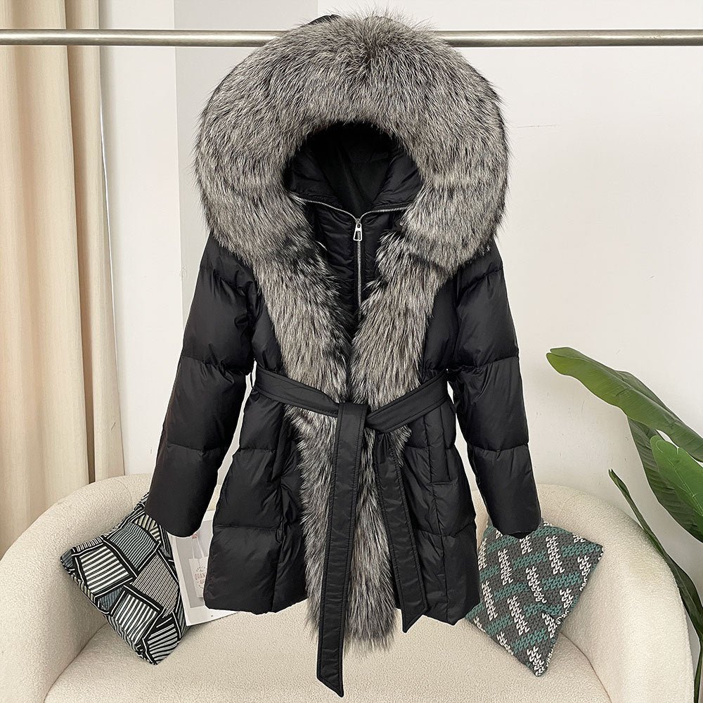 Featured image for 'Hooded down jacket women's fox fur collar'