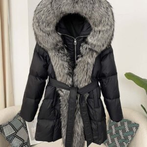 Hooded down jacket women's fox fur collar